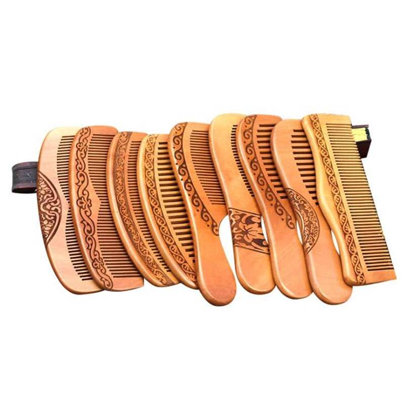 Handcrafted Peach Wood Comb Wooden hair comb 100% Natural Bamboo Comb-Anti Static Flower-Fine Tooth for Hair,Beard, Mustache