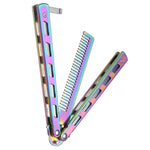 Gradient Foldable Comb Stainless Steel Practice Training Butterfly Knife Comb Beard & Moustache Brushe Hairdressing Styling Tool