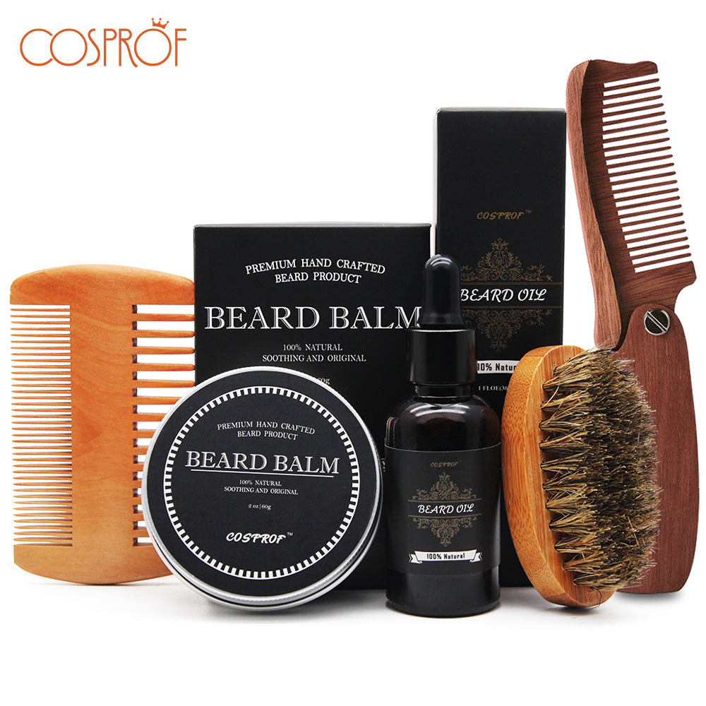 Cosprof Beard Balm Beard Oil Conditioner Balm Healthy Moisturizing Moustache Wax Brush Comb Natural Organic Styling Set