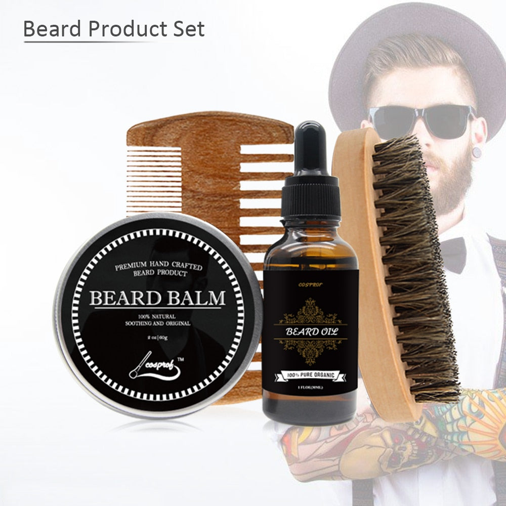 Cosprof Beard Oil ,Balm ,Brush and Comb Kit for Men-Beard Care Gift Set with Ingredients Mustache Moisturizing 4pcs/Set